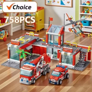 City Fire Station 758pcs Building Blocks Model Truck Helicopters Firefighter Moc Bricks City Educational Toys For Children Gifts