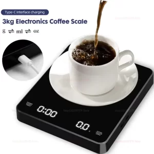 Digital Coffee Scale 0.1g to 3kg with Timer LED Screen USB High Precision Kitchen Scale for Espresso Baking Weighing in Oz G ML